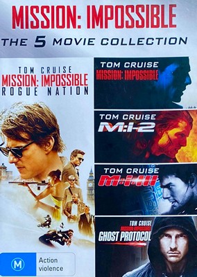 Mission Impossible (1996), Mission Impossible 2 (2000), Mission Impossible 3 (2006), Mission Impossible Ghost Protocol (2011), Mission Impossible Rogue Nation (2015) (DVD, 5 Disc Set, 2015) Pre-owned